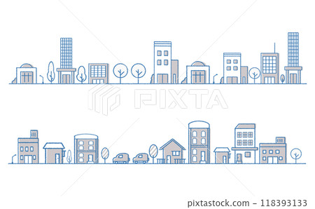 Cityscape illustration set Office and residential areas Horizontal Cityscape illustration set Office and residential areas Horizontal 118393133