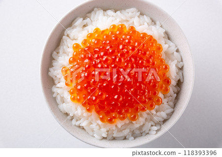 白色背景上的鮭魚子碗 白色背景上的鮭魚子碗 118393396