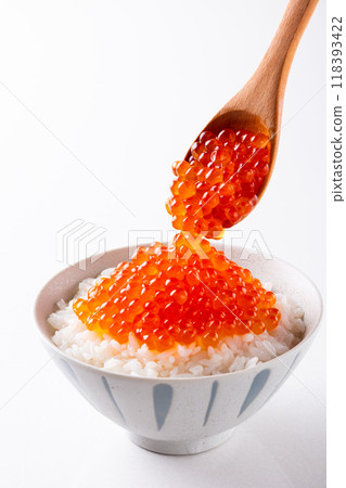 Salmon roe bowl on white background Salmon roe bowl on white background 118393422