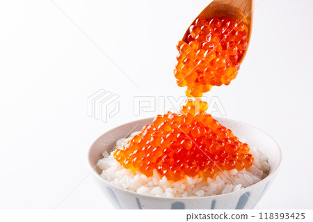 白色背景上的鮭魚子碗 白色背景上的鮭魚子碗 118393425