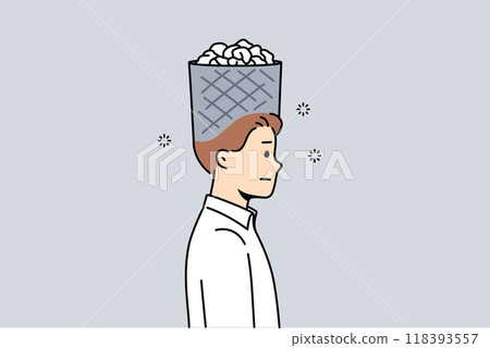 Information garbage fills head of business man who needs detox and clearing memory Information garbage fills head of business man who needs detox and clearing memory 118393557