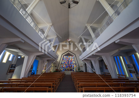 Cap Ferret, France - August 2024 : Interior of Notre Dame des Flots church in Cap Ferret on the 118393754