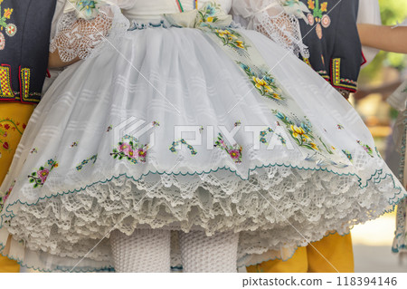 Detail of folk costume, Rakvice, Southern Moravia, Czech Republic 118394146