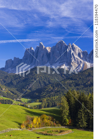 Beautiful landscape of Italian dolomites near Santa Magdalena Beautiful landscape of Italian dolomites near Santa Magdalena 118394470