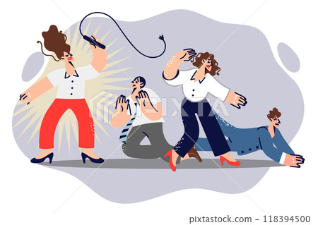 Business woman despot beats subordinates by forcing them to work beyond norm and not paying wages 118394500