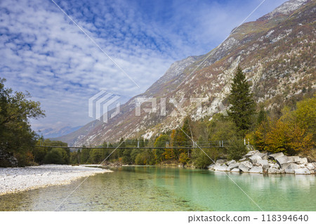 Landscape with river near village Bovec, Triglavski national park, Slovenia 118394640