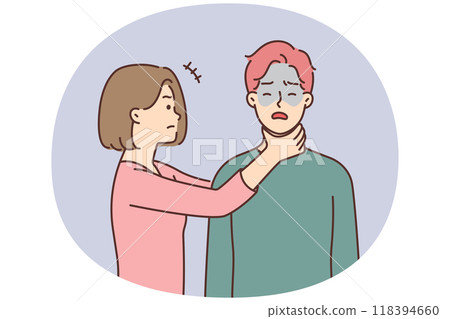 Aggressive woman choking man Aggressive woman choking man 118394660