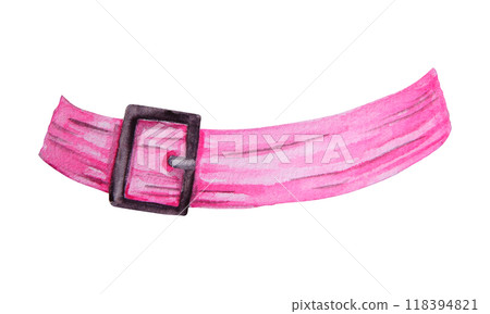 Pink belt, headband, witch hat decoration, women's headdress. Tied ribbon. Watercolor hand drawn cut and isolated clip art. Clothing item, accessory tied knot, belt. Element of clothes. 118394821