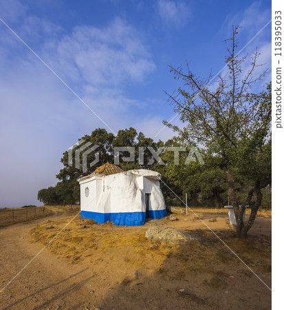 Chapel from dolmen stones, Sao Brissos, Santiago do Escoural near Evora, Alentejo, Portugal 118395033