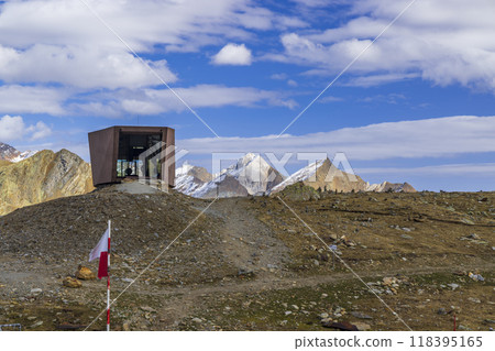 Passo Rombo, Timmelsjoch - high Alpine road connecting Oetztal valley in Austrian state of Tyrol to the Passeier Valley in Italian province of South Tyrol 118395165