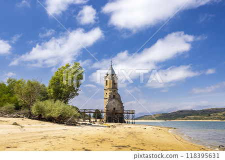 swamped church of San Roque near Villanueva de las Rozas, Cantabria, Spain 118395631