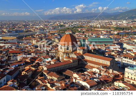 San Lorenzo Basilica from Giotto's Bell Tower in the historic center of Florence, Tuscany, Italy, Southern Europe 118395754