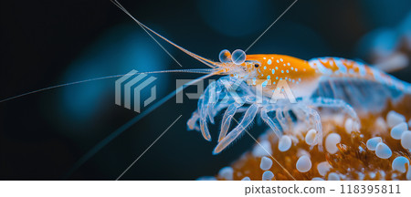 Macro Shot of a Transparent Shrimp for Marine Photography, Ocean Aquatic Life Underwater Exploration 118395811
