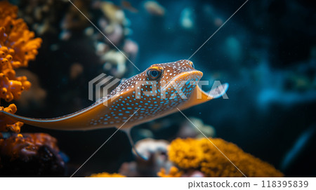 Macro Shot of a Spotted Eagle Ray for Marine Photography, Ocean Background Wallpaper 118395839