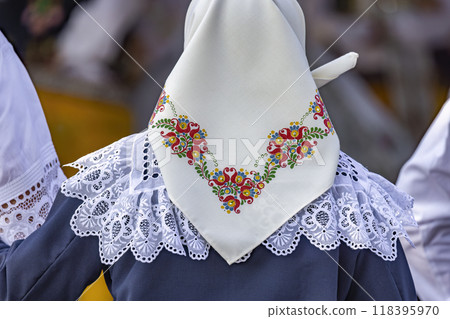 Detail of folk costume, Rakvice, Southern Moravia, Czech Republic 118395970