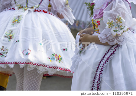 Detail of folk costume, Rakvice, Southern Moravia, Czech Republic 118395971