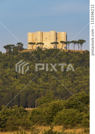Castel del Monte, castle built in an octagonal shape by the Holy Roman Emperor Frederick II in the 13th century in Apulia region, Italy 118396212