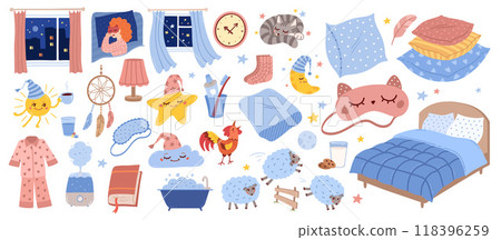 Good night vector hand drawn illustrations set Good night vector hand drawn illustrations set 118396259