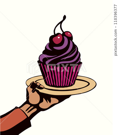 Vector drawing. The hand offers a treacherous treat 118396377