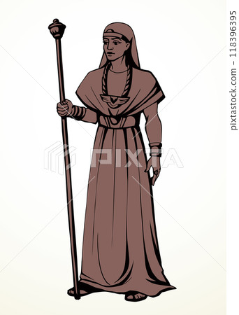 Vector drawing. Egyptian chief with a rod 118396395