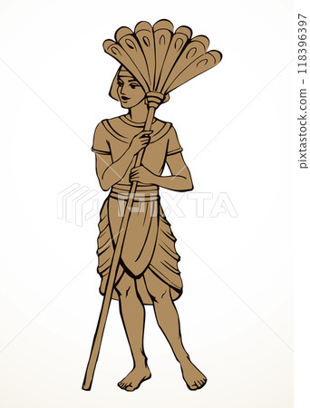 Vector drawing. Egyptian servant with a fan Vector drawing. Egyptian servant with a fan 118396397