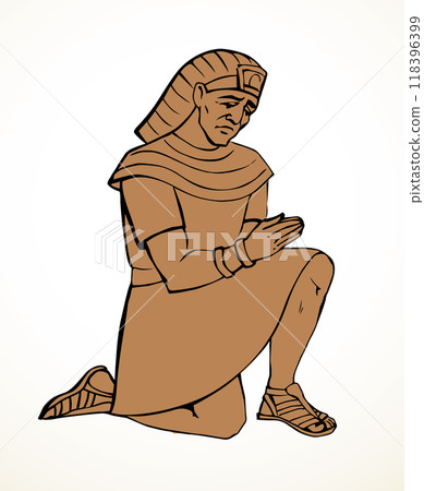 Vector drawing. Egyptian man bow in praying Vector drawing. Egyptian man bow in praying 118396399