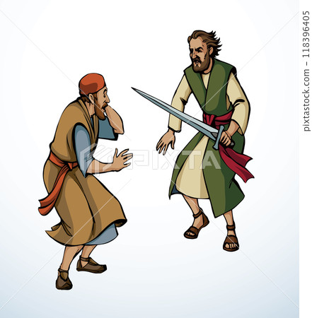 Vector drawing. Afraid man in eastern clothes Vector drawing. Afraid man in eastern clothes 118396405