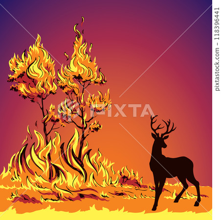 Burning forest. Vector drawing sketch Burning forest. Vector drawing sketch 118396441