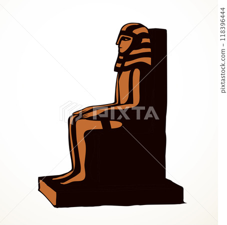 Vector drawing. Egyptian male statue. Pharaoh on the throne Vector drawing. Egyptian male statue. Pharaoh on the throne 118396444