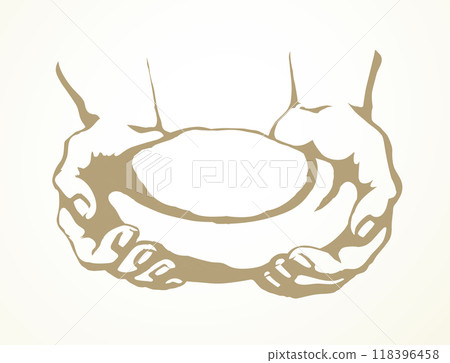 Vector drawing. Hands give a bread 118396458