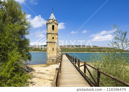 swamped church of San Roque near Villanueva de las Rozas, Cantabria, Spain 118396479