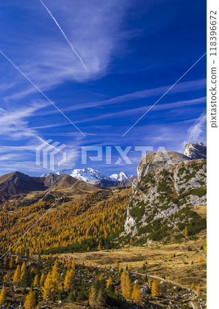 Landscape near Livinallongo del Col di Lana and Valparola Pass, Dolomites Alps, South Tyrol, Italy Landscape near Livinallongo del Col di Lana and Valparola Pass, Dolomites Alps, South Tyrol, Italy 118396672
