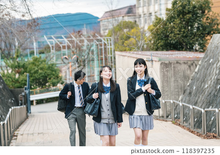 High school students walking to school High school students walking to school 118397235
