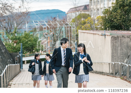 High school students walking to school High school students walking to school 118397236