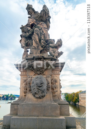 Sculpture of Saint Ludmila with Saint Wenceslaus on Charles Bridge. Prague, Czech Republic. Sculpture of Saint Ludmila with Saint Wenceslaus on Charles Bridge. Prague, Czech Republic. 118397518