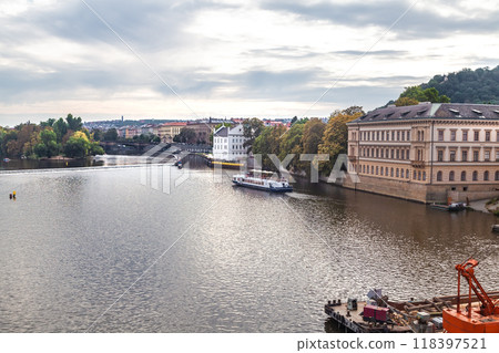A scenic view of the riverside in Prague A scenic view of the riverside in Prague 118397521