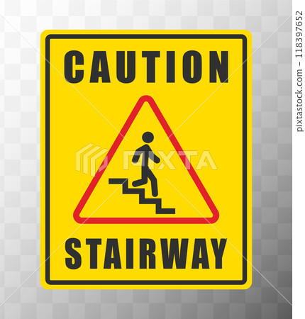 Stairway warning sign. Watch Step Down caution icon symbol. Vector illustration image. Isolated on background. Stairway warning sign. Watch Step Down caution icon symbol. Vector illustration image. Isolated on background. 118397652