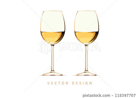 two glasses of white wine minimalist vector design isolated illustration 118397707