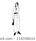 Vector line drawing of a fashionable woman 118398010