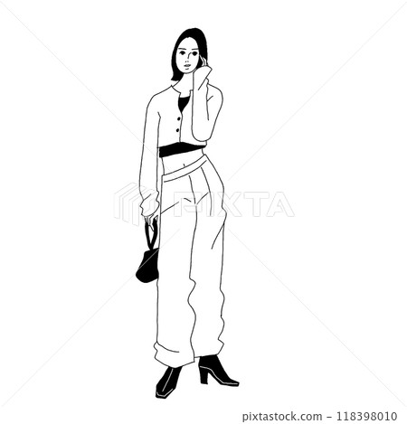 Vector line drawing of a fashionable woman 118398010