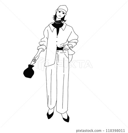 Vector line drawing of a fashionable woman Vector line drawing of a fashionable woman 118398011