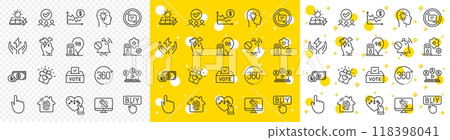 Outline Dollar rate, Filling station and Solar panels line icons pack for web with Hand click, Approved group, Love gift line icon. Idea head, Monitor repair, Mute sound pictogram icon. Vector 118398041