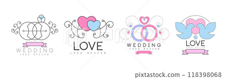Happy Wedding Logo Design with Marriage Ceremony Element Vector Set Happy Wedding Logo Design with Marriage Ceremony Element Vector Set 118398068