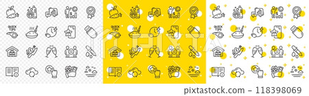 Outline Wholesale goods, Cloud sync and Technical info line icons pack for web with Charging time, Pet shampoo, Apple carrot line icon. Tutorials, Porridge, Employees wealth pictogram icon. Vector 118398069