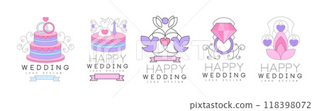 Happy Wedding Logo Design with Marriage Ceremony Element Vector Set Happy Wedding Logo Design with Marriage Ceremony Element Vector Set 118398072