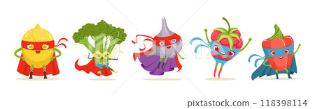 Superhero Fruit and Vegetables In Masks And Capes Vector Set Superhero Fruit and Vegetables In Masks And Capes Vector Set 118398114