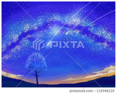 Starry sky, shooting star and tree Starry sky, shooting star and tree 118398219