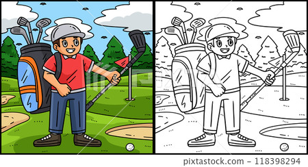 Golf Caddie with a Club Coloring Illustration 118398294