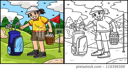 Golf Female Caddie Bag Basket of Ball Illustration Golf Female Caddie Bag Basket of Ball Illustration 118398300