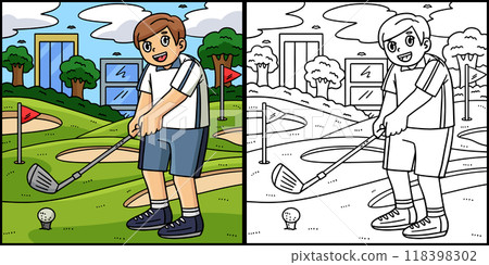 Golf Golfer Getting Ready to Hit Illustration 118398302